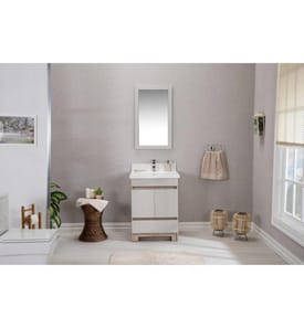 Ensemble de meubles de salle de bain, 2 pièces, chêne, MDF laqué, bois massif, comptoir en quartz blanc et évier en porcelaine sous plan
