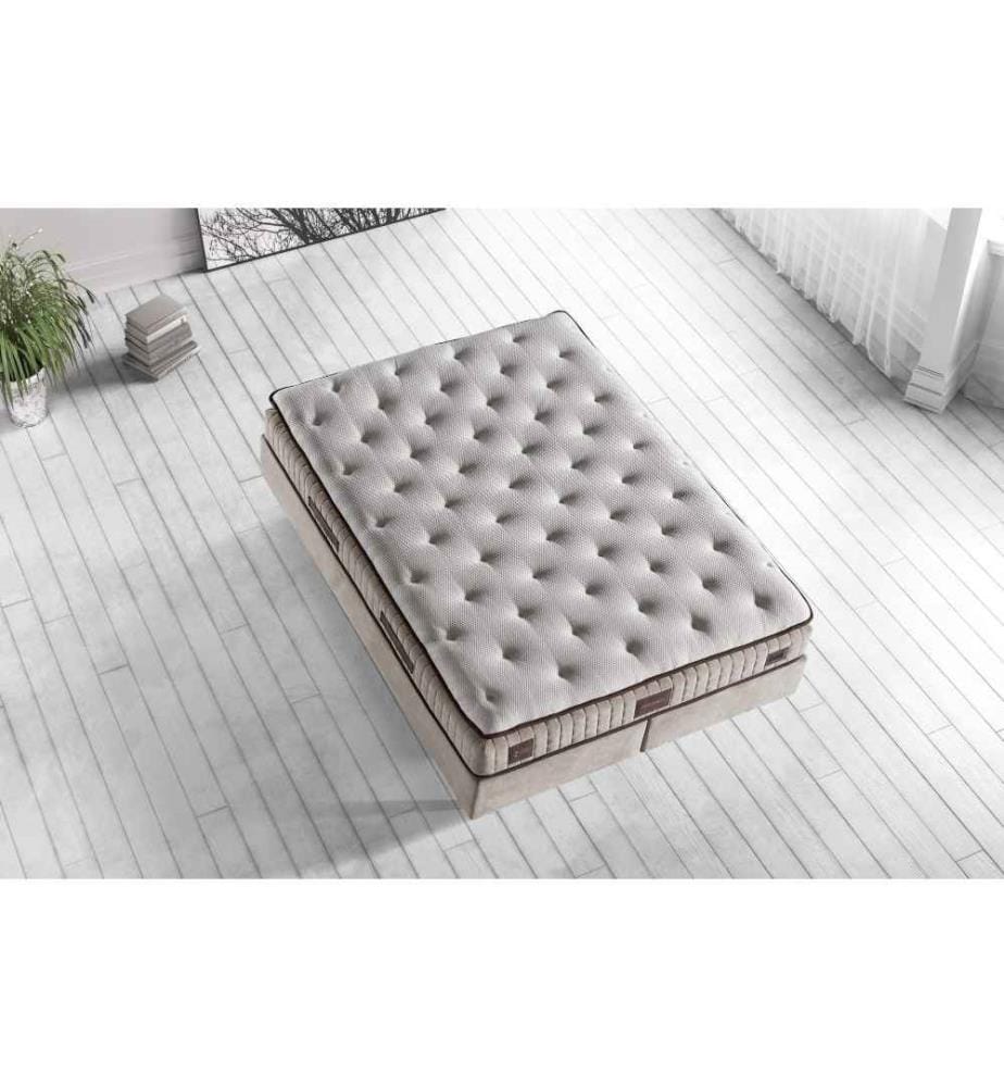Matelas, blanc, marron, housse en tissu tricoté spécial, une face rembourrée