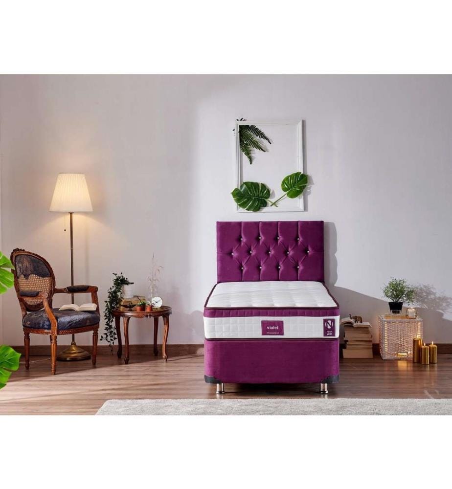 Matelas, blanc, violet, housse en tissu tricoté, rembourrage caché - Hypersoft Foam