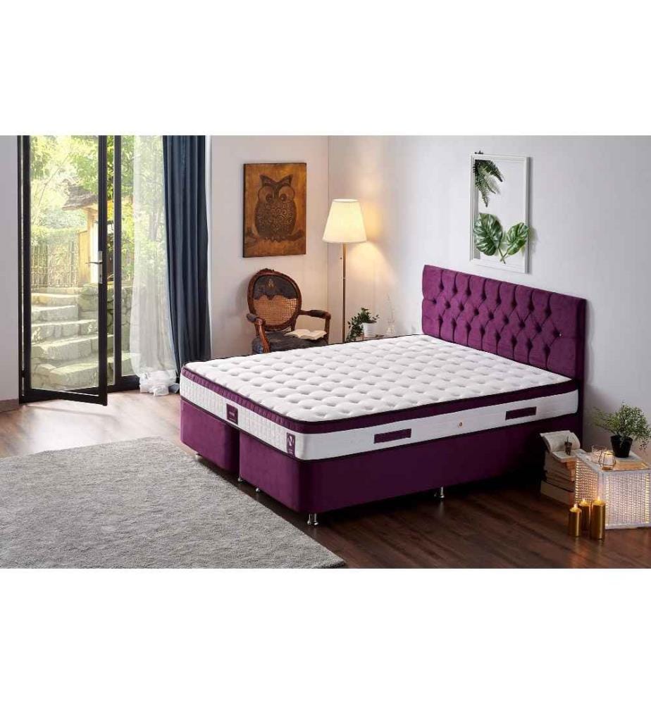 Matelas, blanc, violet, housse en tissu tricoté, rembourrage caché - Hypersoft Foam