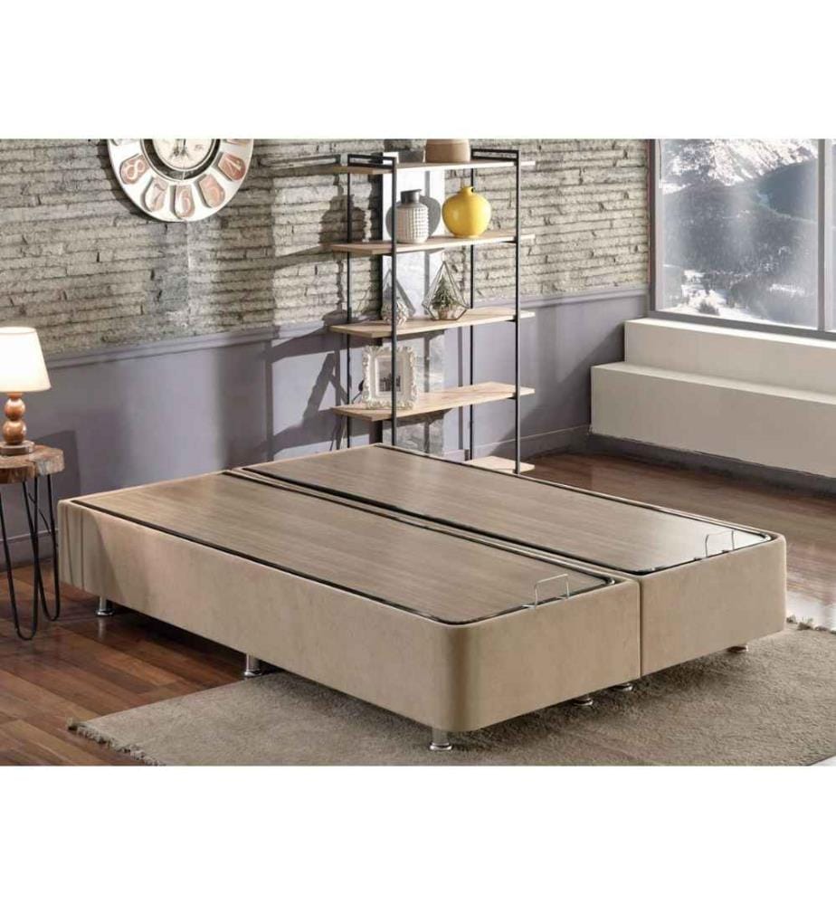 Double Bed Base, Light Brown, Steel Frame, Soho Fabric Fabric