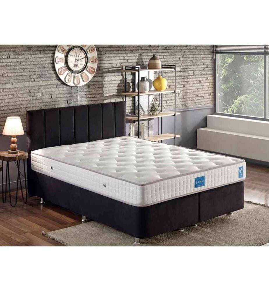 Double Bed Base & Headboard, Black, Steel Frame, Soho Fabric Fabric