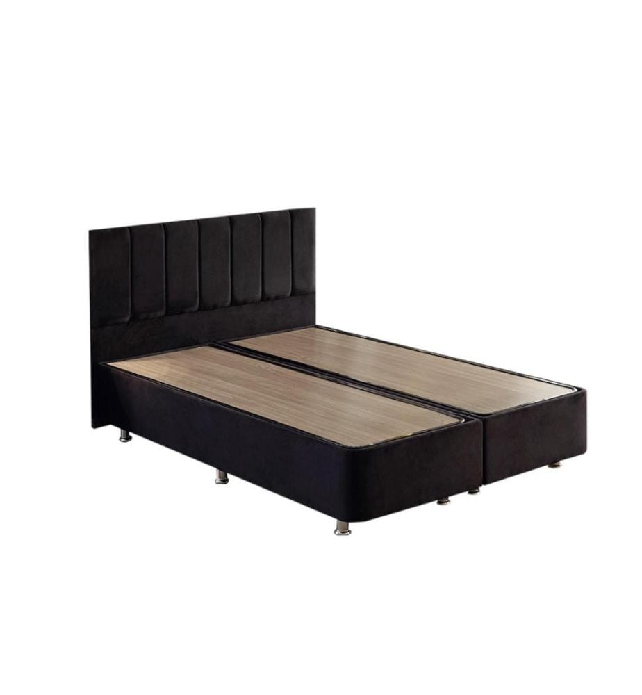 Double Bed Base & Headboard, Black, Steel Frame, Soho Fabric Fabric