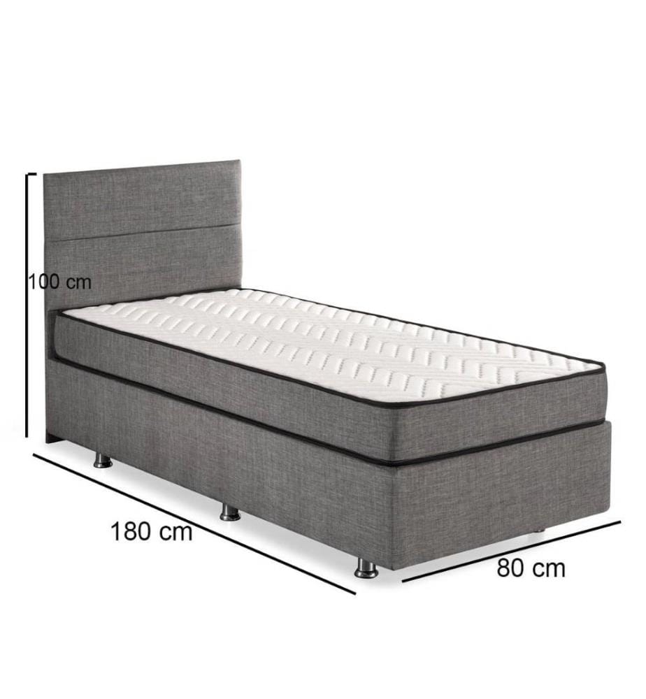 Single Bed Base & Headboard, Grey, Steel Frame, Soho Fabric Fabric