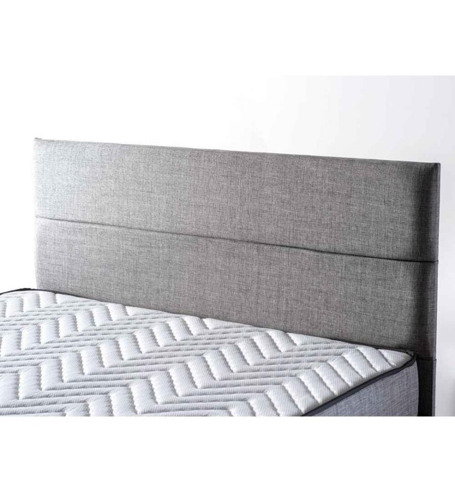 Matelas double, sommier et tête de lit, gris, cadre en acier, tissu Soho