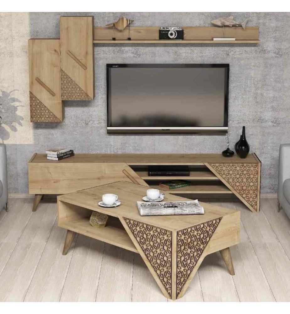Wohnzimmer-Möbelset, Eiche, Melaminbeschichtete Spanplatte