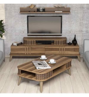 Wohnzimmer-Möbelset, Nussbaum, Melaminbeschichtete Spanplatte