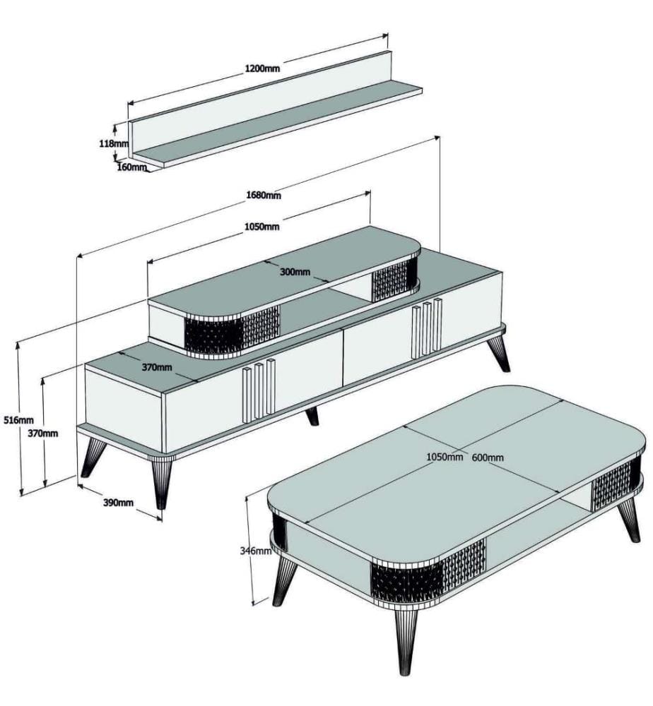 Wohnzimmer-Möbelset, Eiche, Melaminbeschichtete Spanplatte