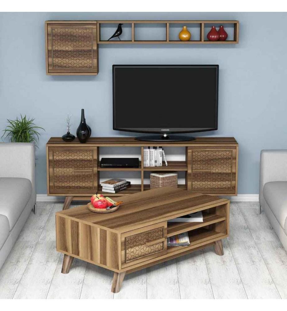 Living Room Furniture Set, Walnut, Melamine Coated Particle Board