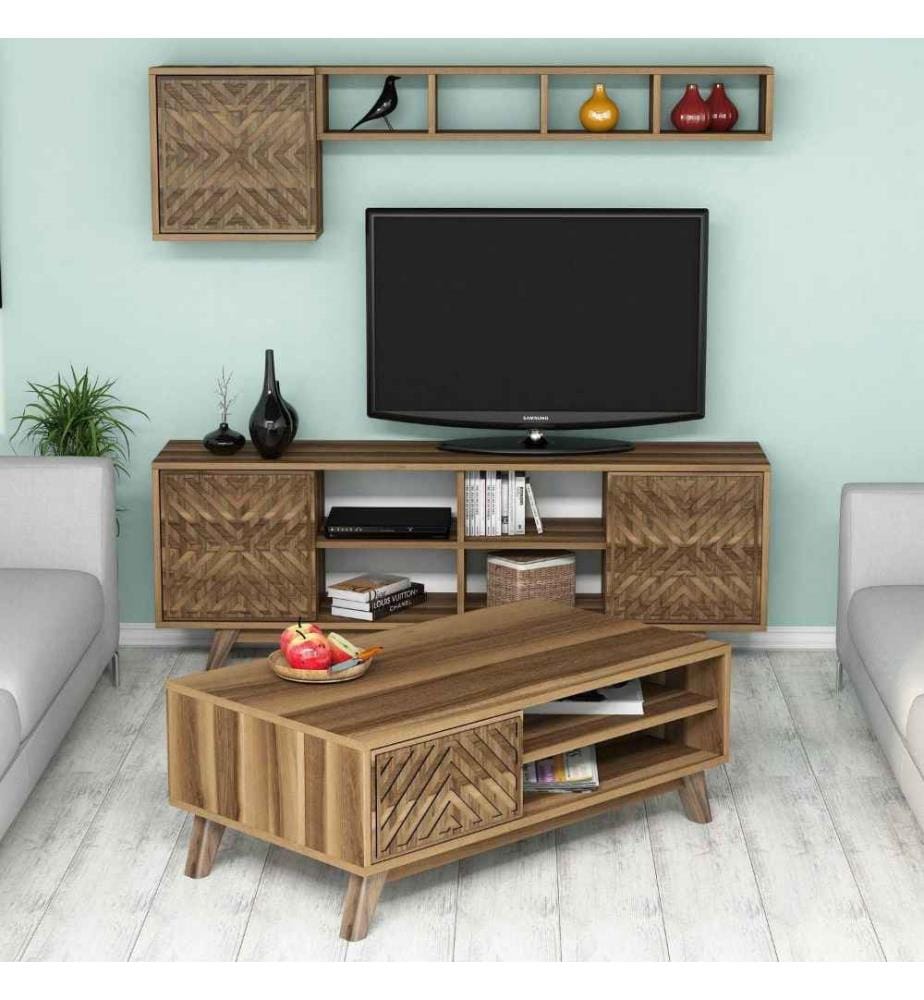 Living Room Furniture Set, Walnut, Melamine Coated Particle Board