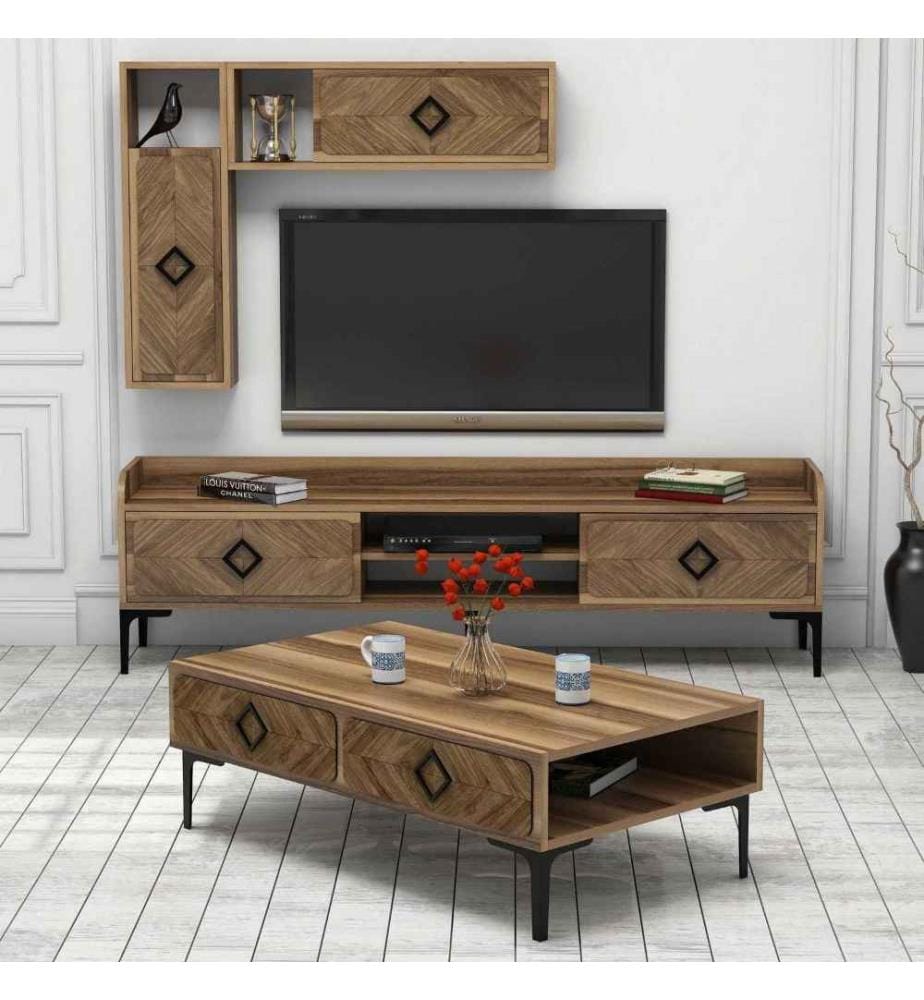 Wohnzimmer-Möbelset, Nussbaum, Melaminbeschichtete Spanplatte