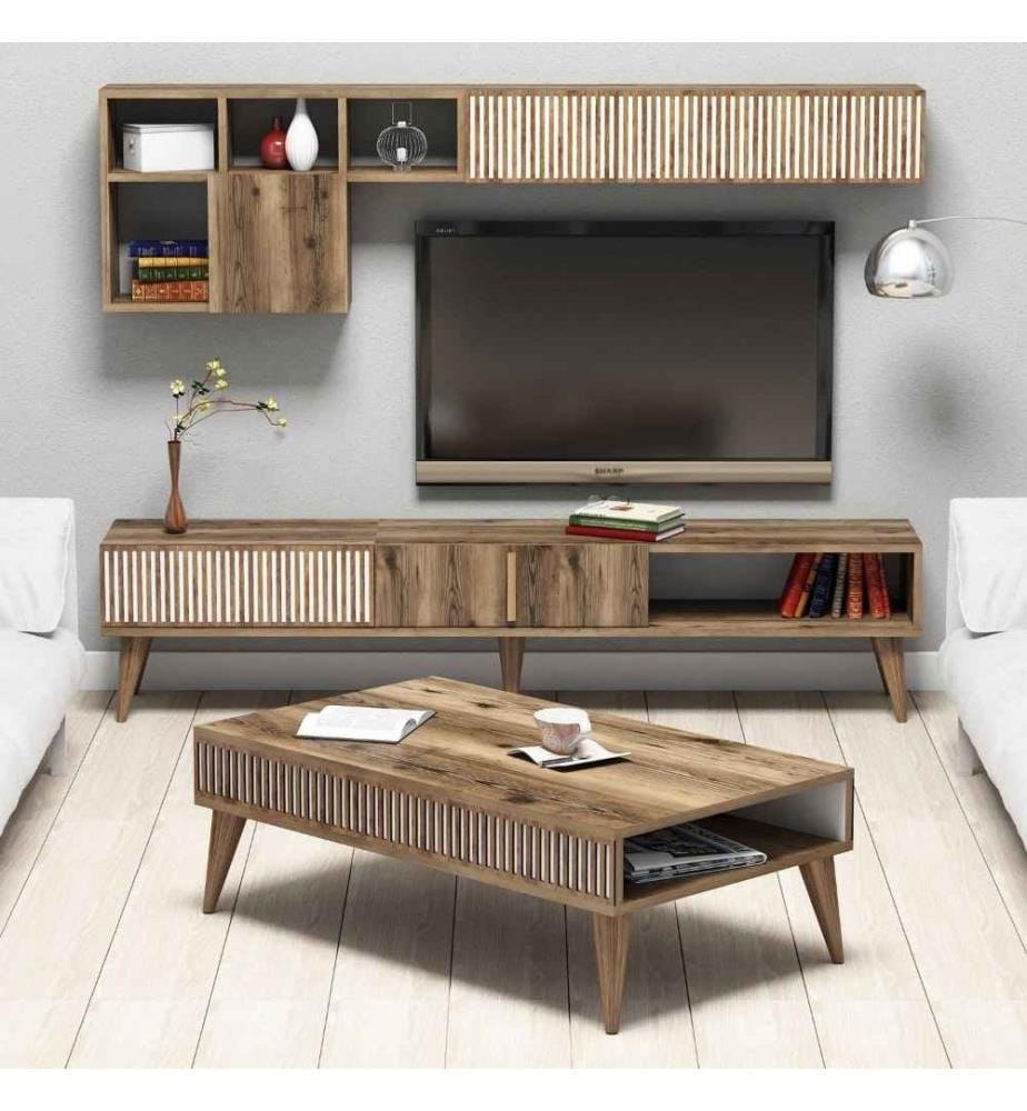 Wohnzimmer-Möbelset, Nussbaum, Melaminbeschichtete Spanplatte