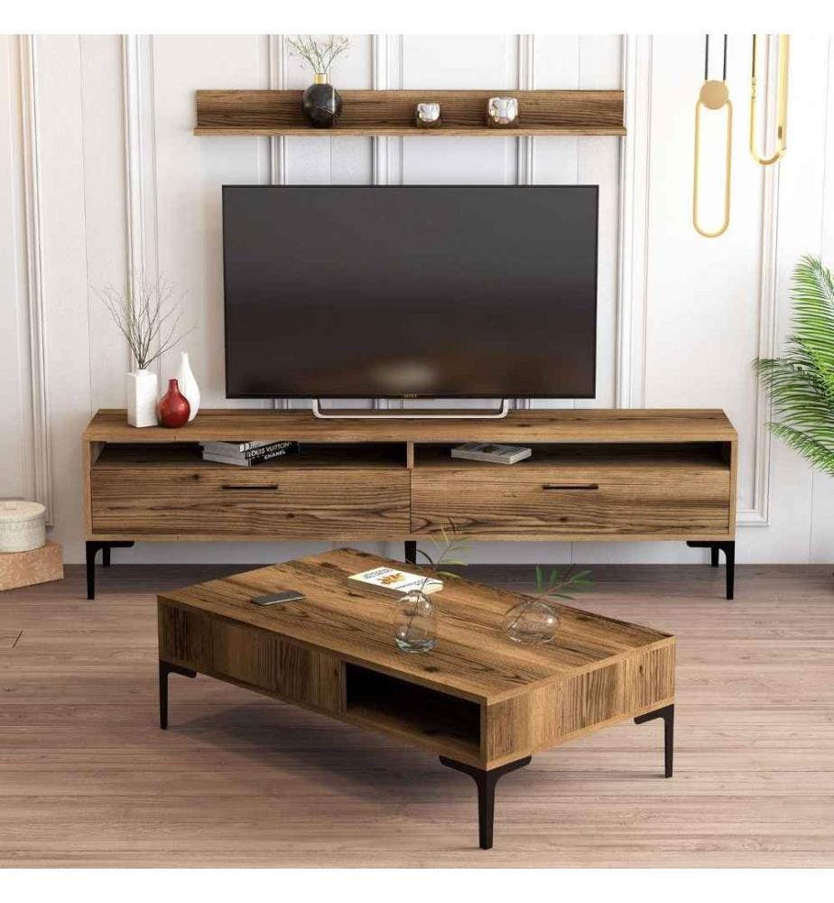 Wohnzimmer-Möbelset, Nussbaum, Melaminbeschichtete Spanplatte