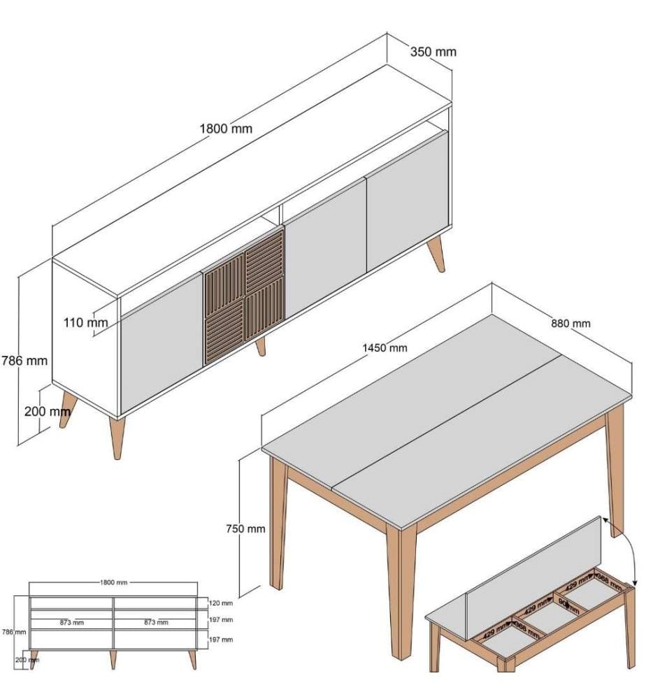 Wohnzimmer-Möbel-Set, Nussbaum, Weiss, Melaminharzbeschichtete Spanplatte