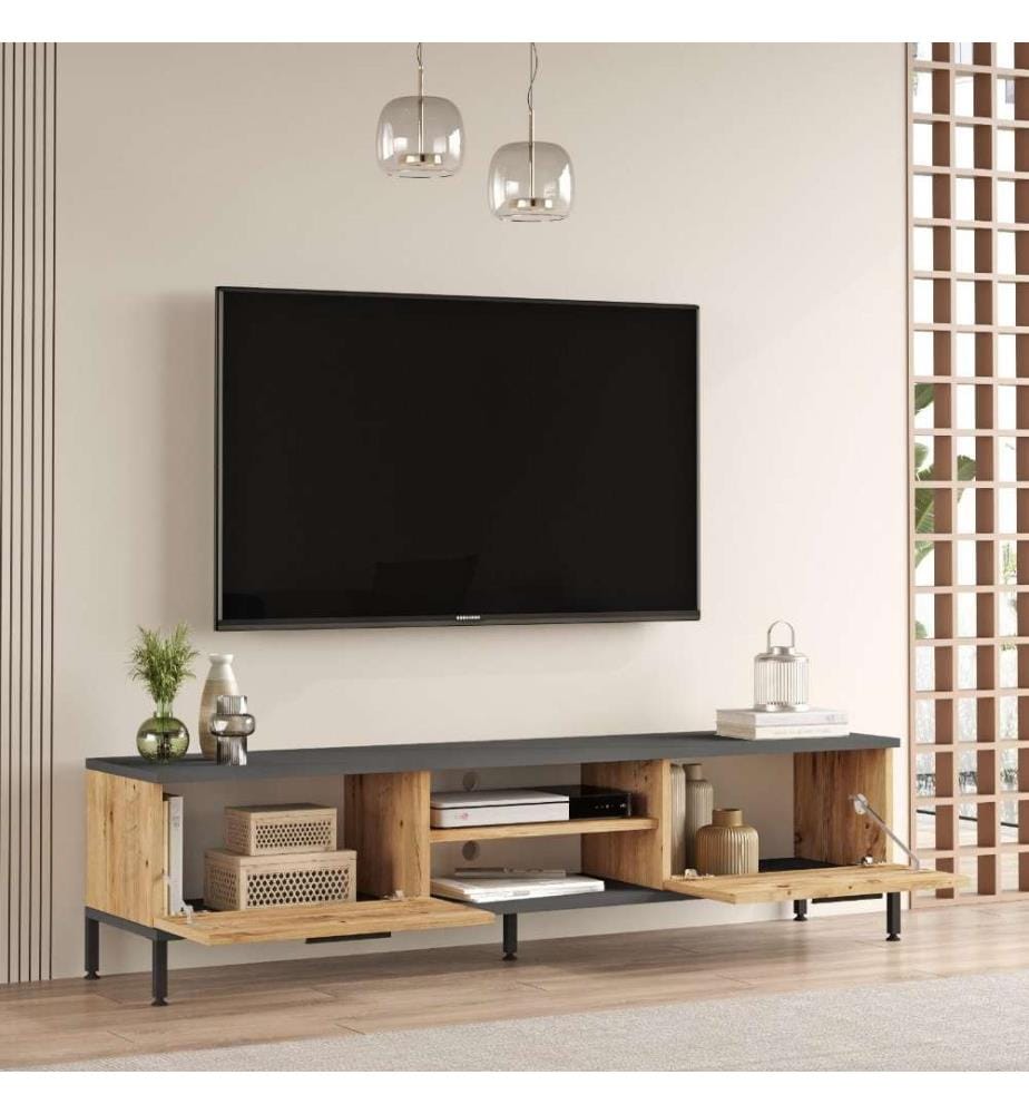 Wohnzimmer-Möbel-Set, Atlantic Pine, Anthrazit, Melaminharzbeschichtete Spanplatte