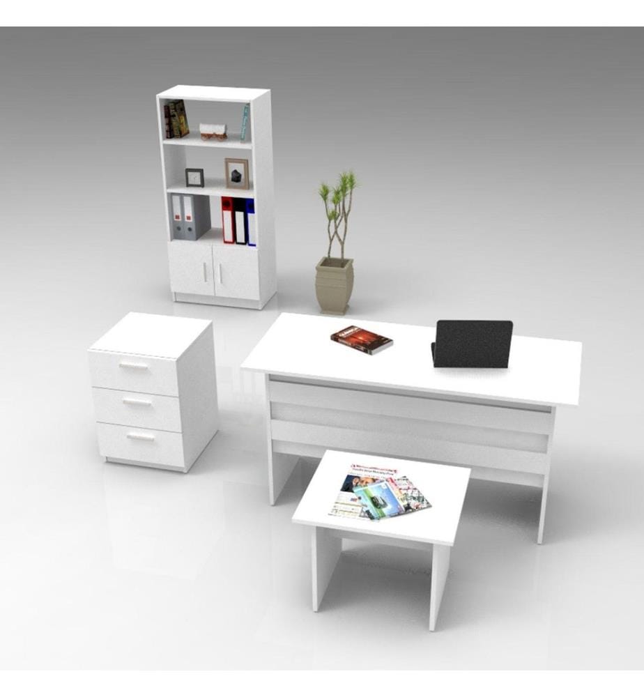 Ensemble de meubles de bureau, blanc, panneau de particules mélaminé