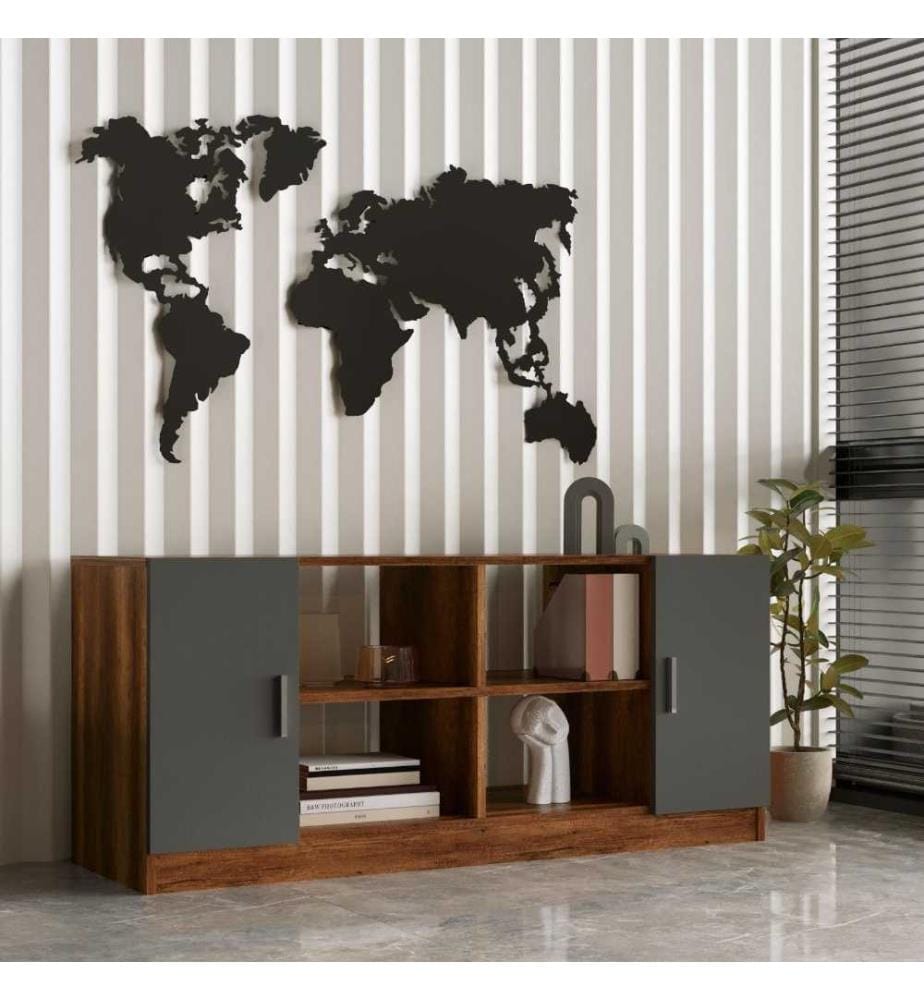 Ensemble de meubles de bureau, noyer, anthracite, panneau de particules mélaminé