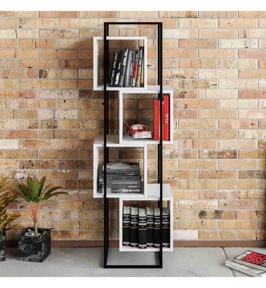 Bibliothèque, Noir, Blanc, Panneau de particules mélaminé, Cadre métallique