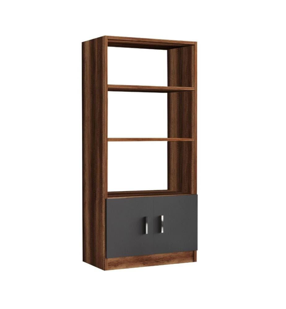 Bibliothèque, Noyer, Anthracite, Panneau de particules mélaminé