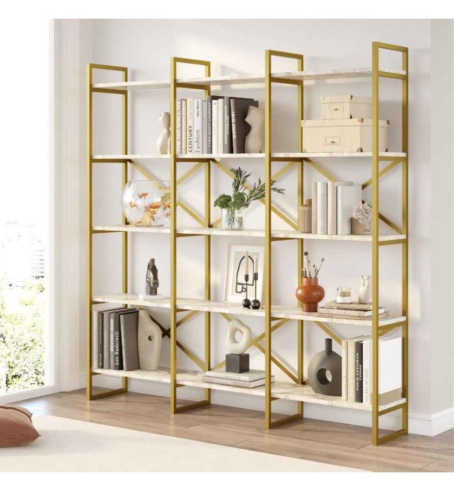 Bücherregal, Weisser Marmor, Gold, Melaminbeschichtete Spanplatte