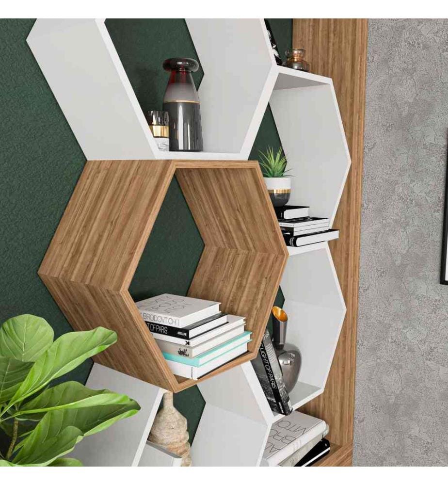 Bibliothèque, blanc, noyer, panneau de particules mélaminé
