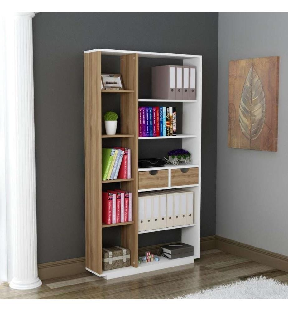Bibliothèque, blanc, noyer, panneau de particules mélaminé
