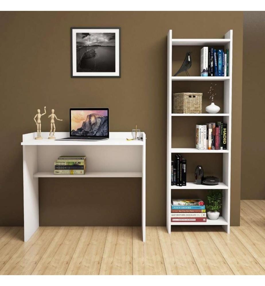 Bureau d'étude et étagère, blanc, panneau de particules mélaminé