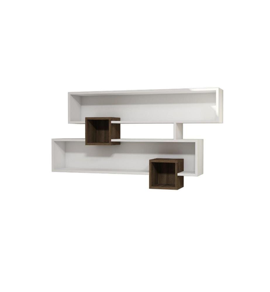 Etagère murale, noyer, blanc, panneau de particules mélaminé