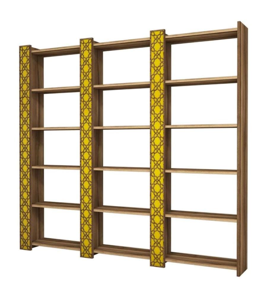 Bibliothèque, Noyer, Jaune, Panneau de particules mélaminé