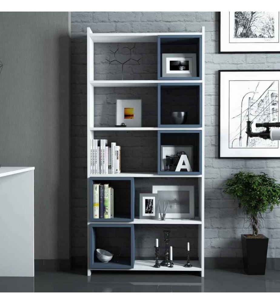 Bibliothèque, blanc, bleu, panneau de particules mélaminé
