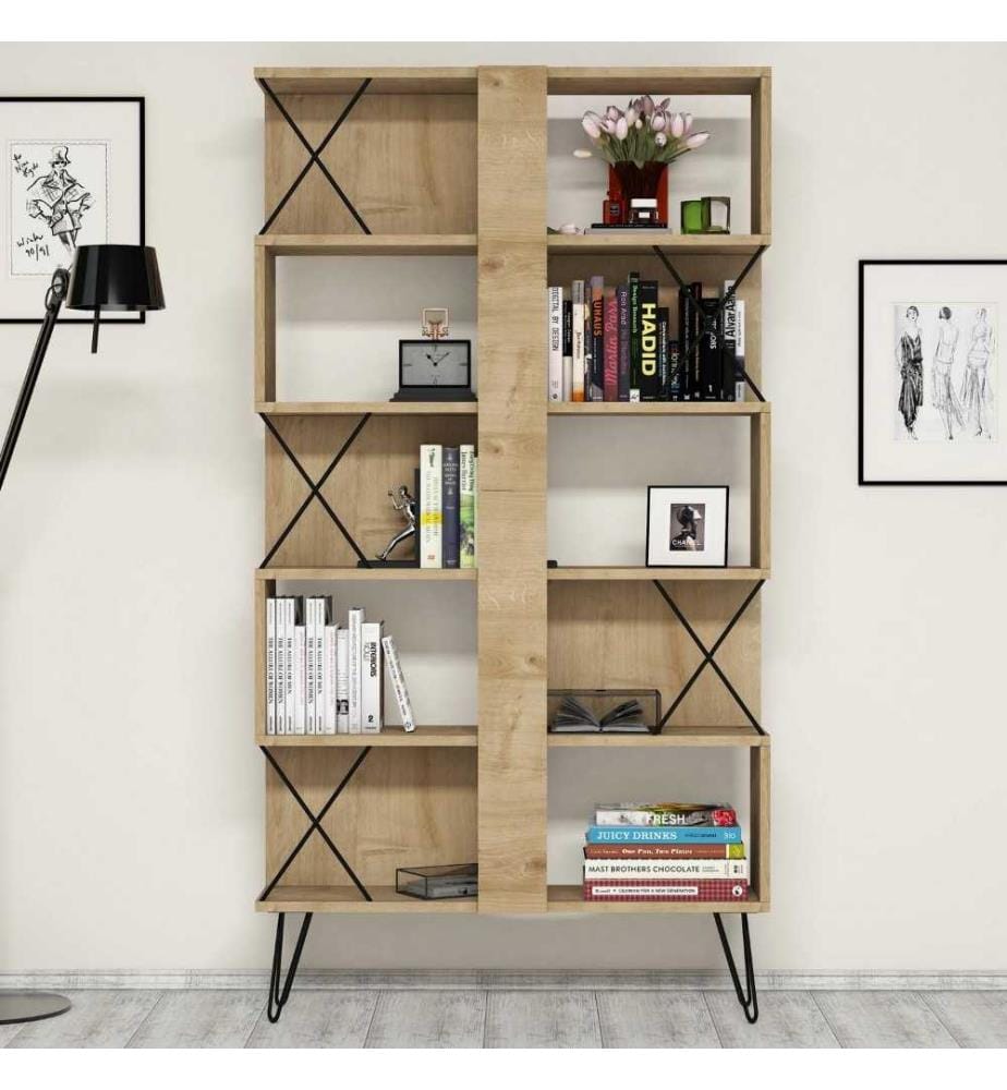 Arbeitstisch & Bücherregal, Eiche, Schwarz, Melaminbeschichtete Spanplatte