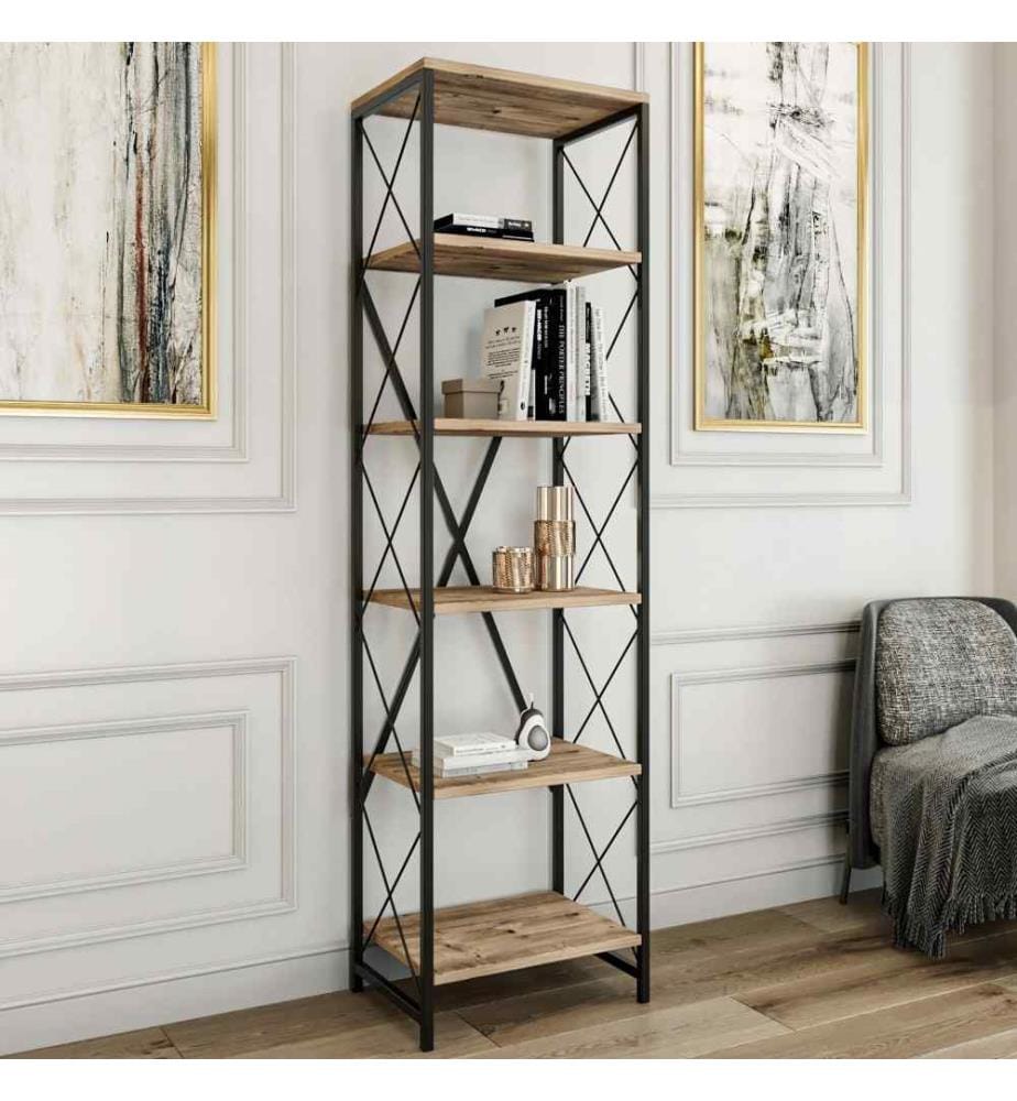 Bookshelf, Atlantic Pine, Black, Melamine Coated Particle Board