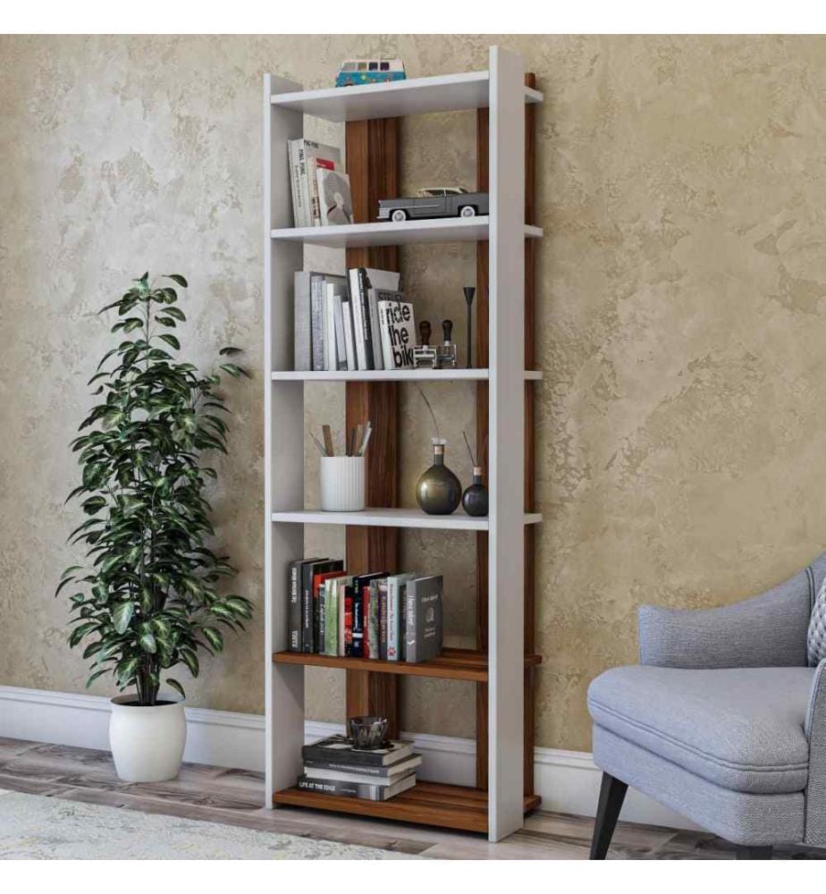 Bibliothèque, blanc, noyer, panneau de particules mélaminé