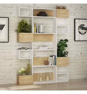 Libreria, Bianco, Rovere, Truciolato rivestito in melamina