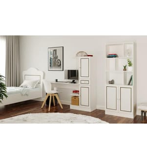 Scrivania e libreria, Bianco opaco, 100% MELAMINICO RIVESTITO E1 QUALITÀ CHIPBOARD