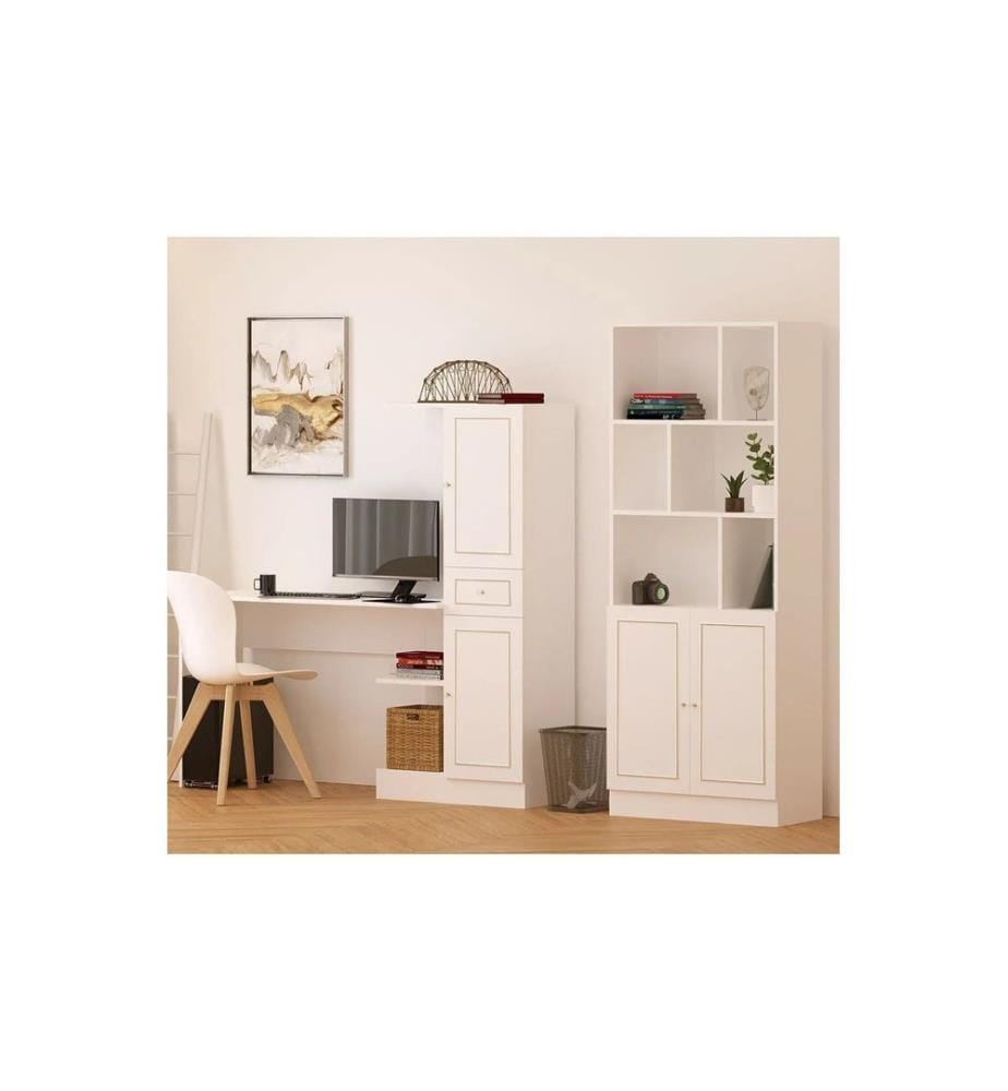 Bureau et étagère, blanc mat, 100 % MELAMINE COATED E1 QUALITY CHIPBOARD