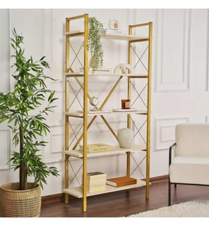 Libreria, Travertino, Oro, 100% MELAMINICO RIVESTITO IN PARTICELLE DI LEGNO