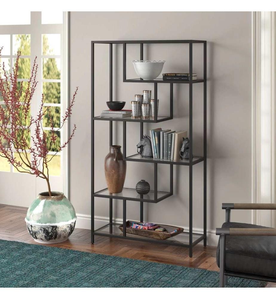 Bücherregal, schwarz, transparent, 100 % gehärtetes Glas