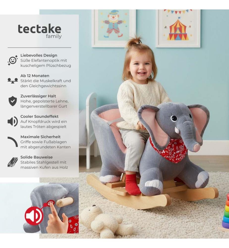 Rocking Horse Elephant - wooden rocking horse wi… | DeinDeal
