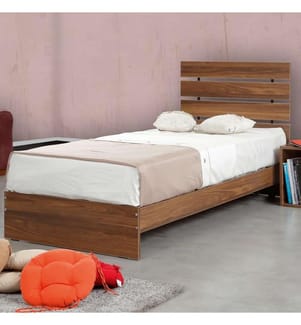 Letto singolo, noce, pannello di particelle rivestito di melamina