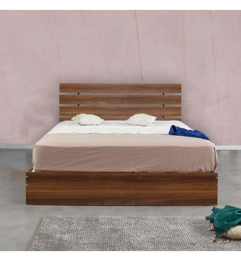 Letto matrimoniale, noce, pannello di particelle rivestito di melamina
