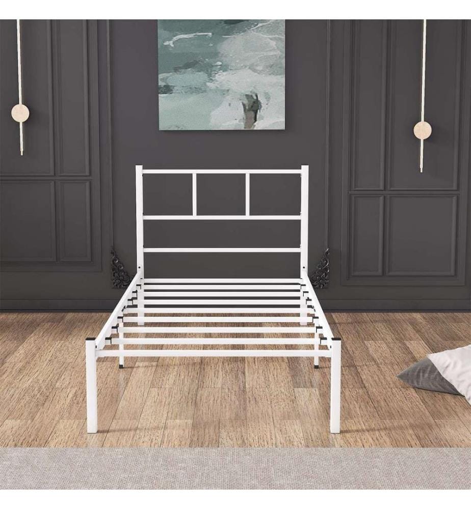 Lit simple, blanc, 100 % MÉTAL