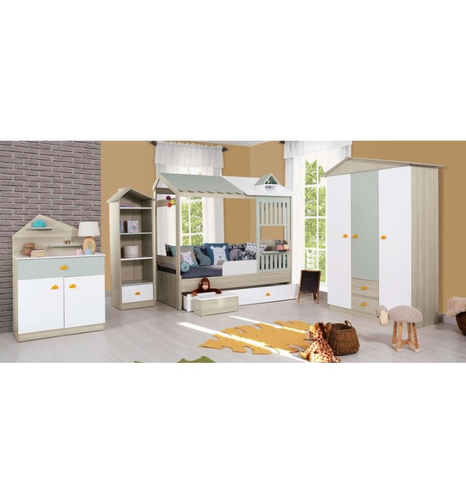 Lit maison, vert, panneau de particules 100 % recouvert de mélamine