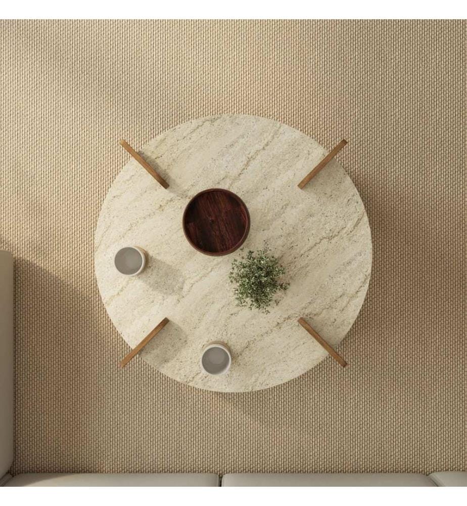 Couchtisch, 100 % melaminbeschichtete Spanplatte, Travertin, Walnuss