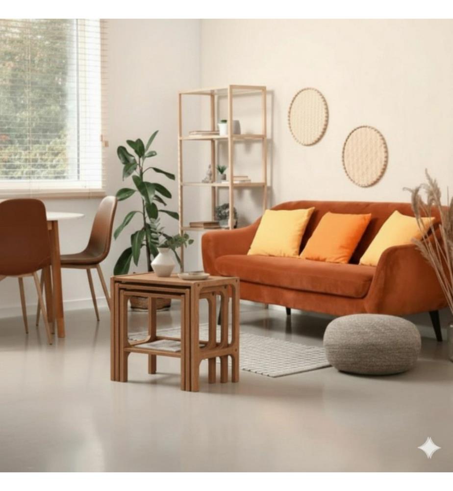 Satztisch, 3-teilig, 100 % Hornbuchen-Sperrholz, Teak