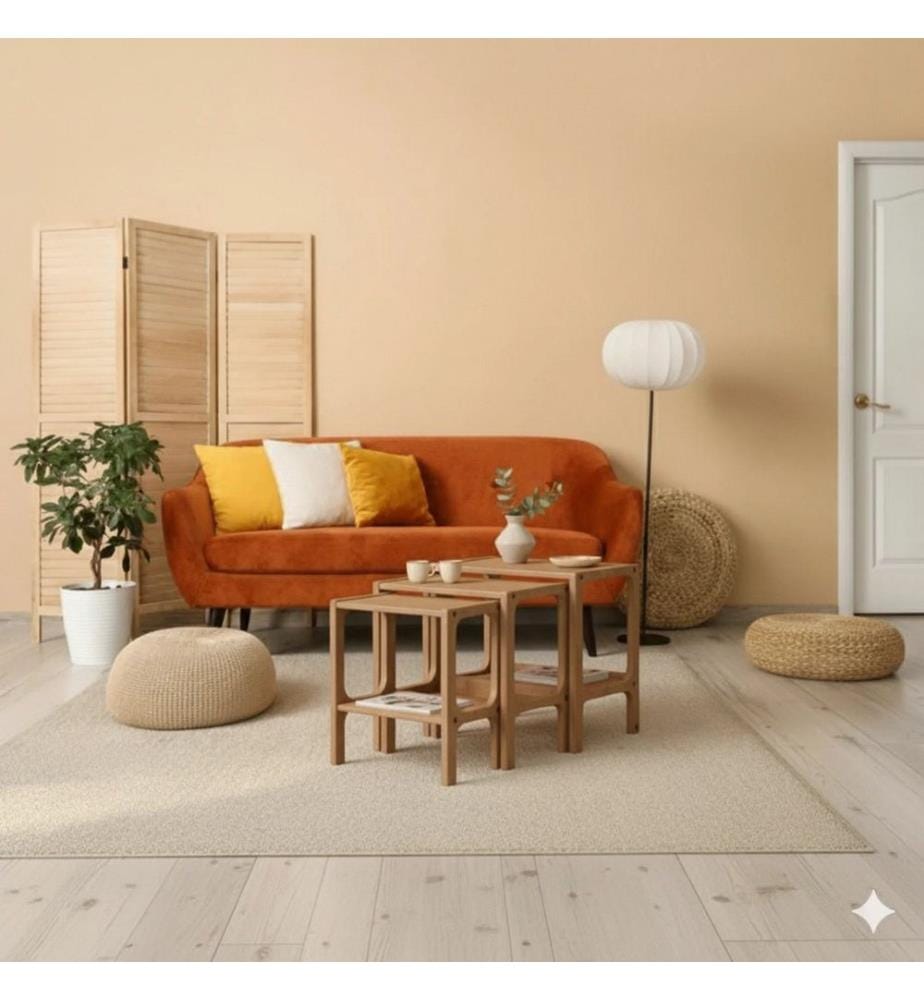 Satztisch, 3-teilig, 100 % Hornbuchen-Sperrholz, Teak