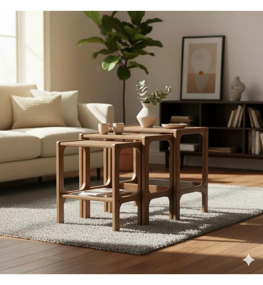 Satztisch, 3-teilig, 100 % Hornbuchen-Sperrholz, Teak