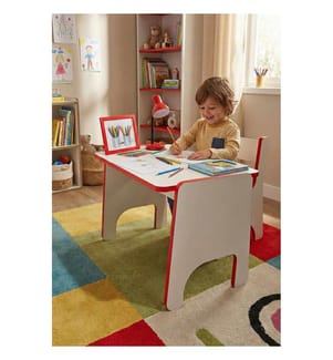 Kindertischset, 100 % melaminbeschichtete Spanplatte, Rot, Weiss