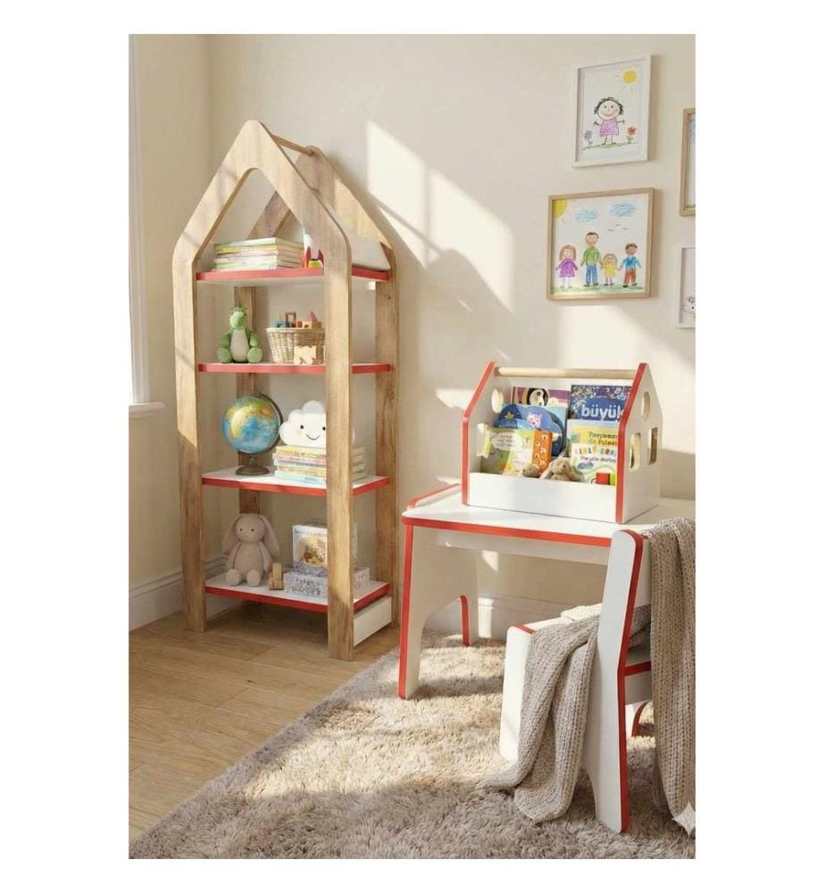 Kindertischset, 100 % melaminbeschichtete Spanplatte, Rot, Weiss