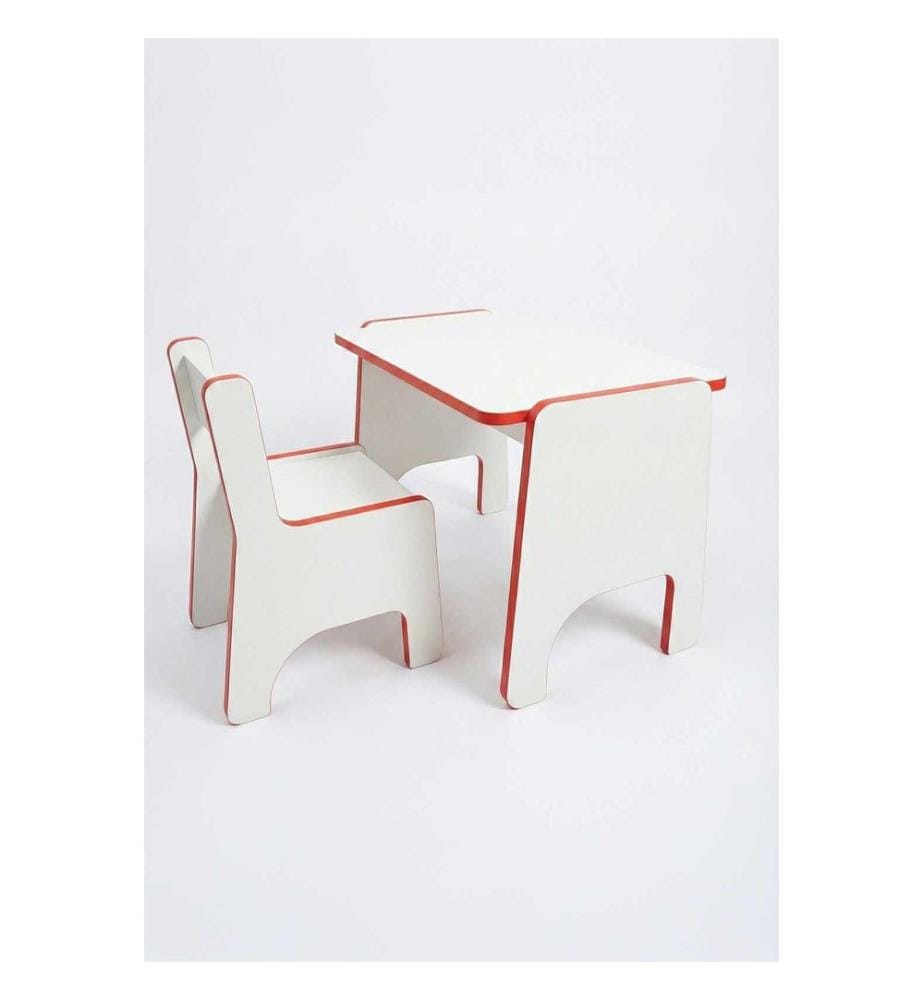 Kindertischset, 100 % melaminbeschichtete Spanplatte, Rot, Weiss